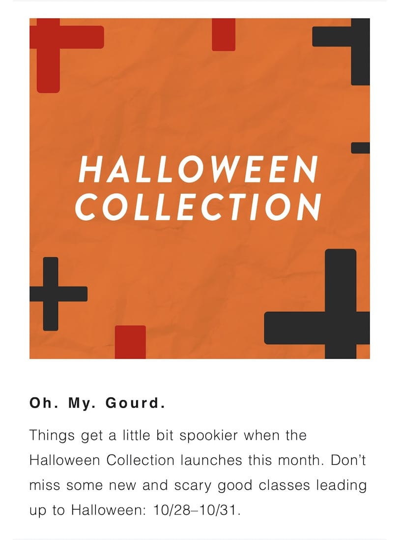 Peloton Halloween Collection teaser in October highlight email.