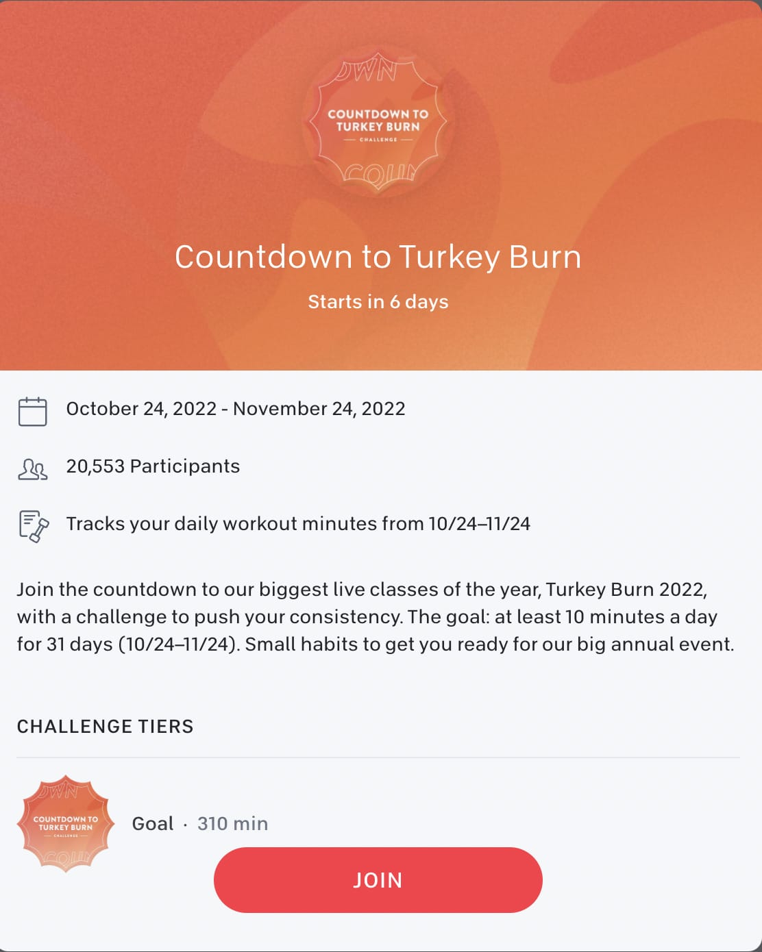 Peloton Countdown to Turkey Burn Flash Challenge