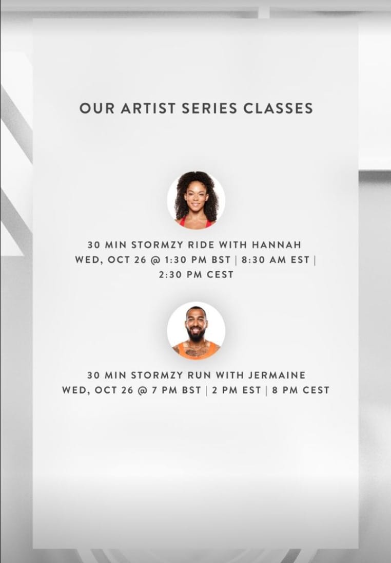 Peloton Stormzy artist series class list. Image credit Peloton social media.