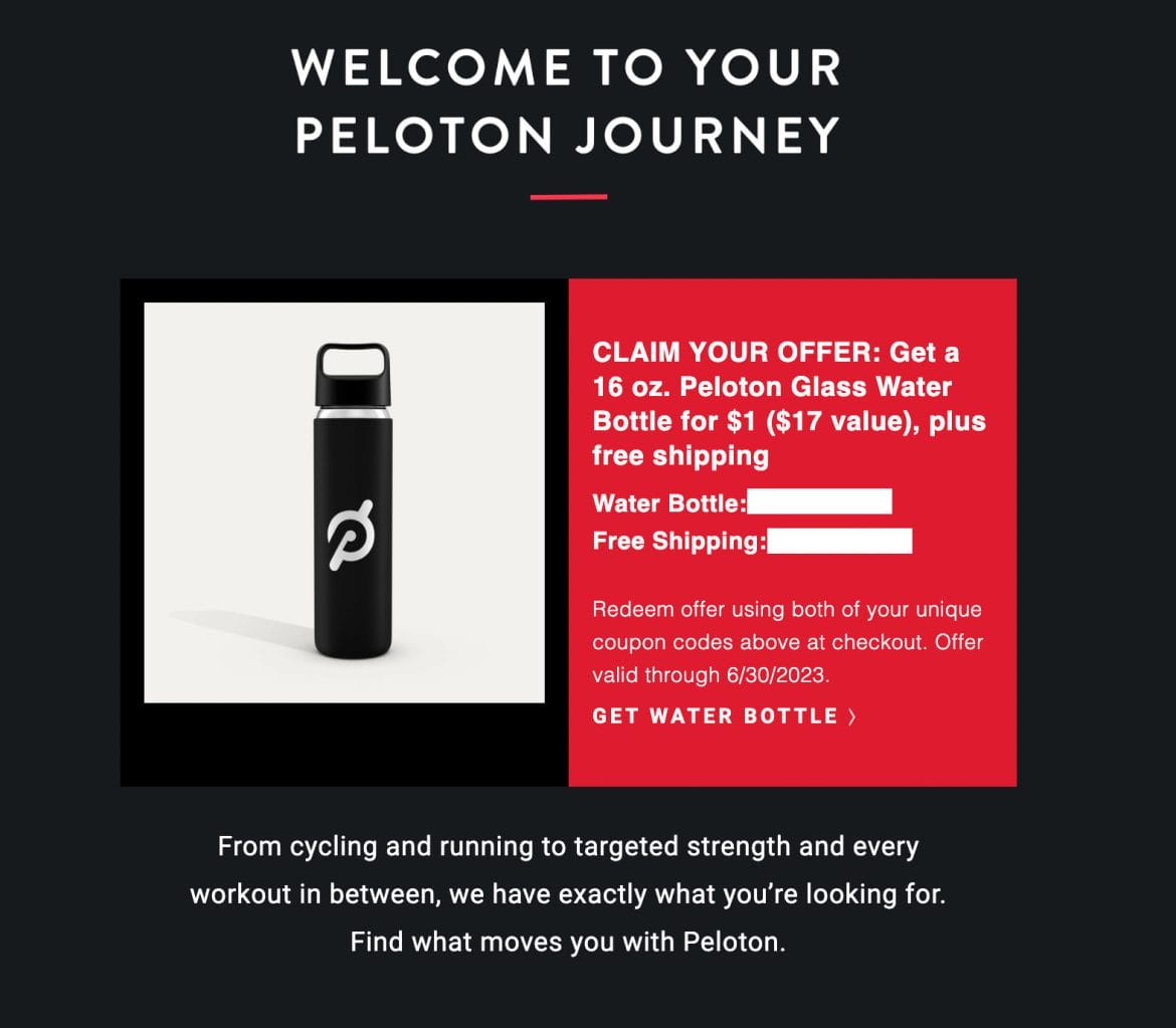 Email sent to new sign-ups for water bottle discount.