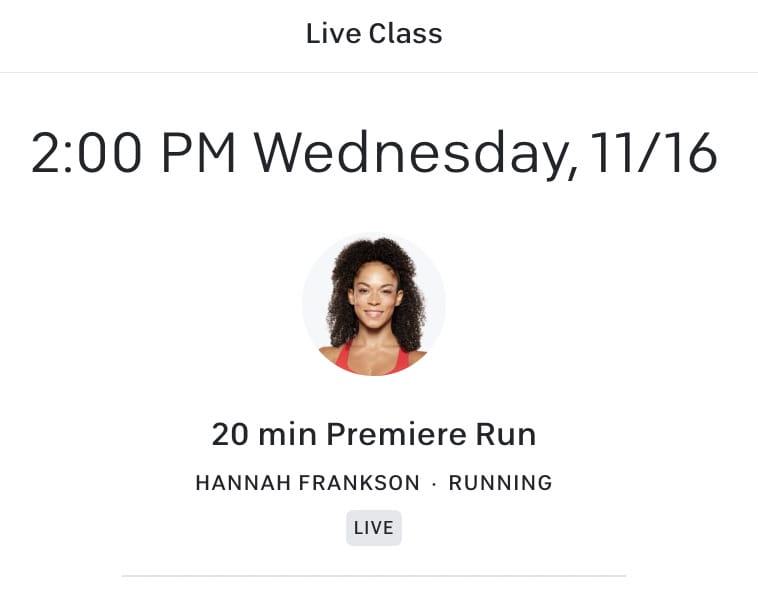 Hannah Frankson Premiere Tread run on the class schedule.