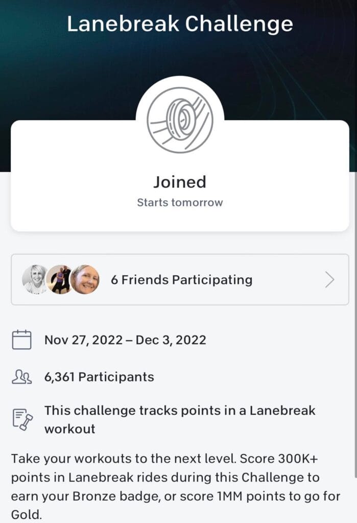 Peloton Lanebreak Challenge Info.