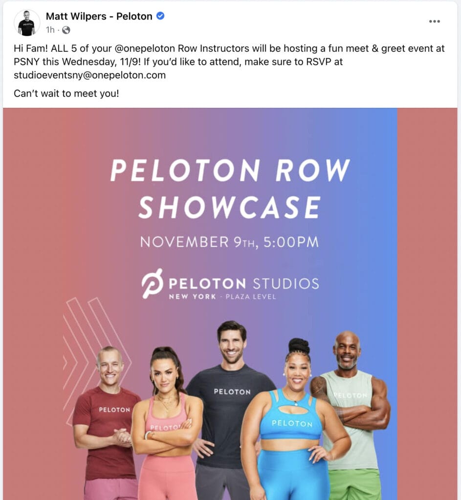 Post about the Peloton Row Showcase event being open to more people.
