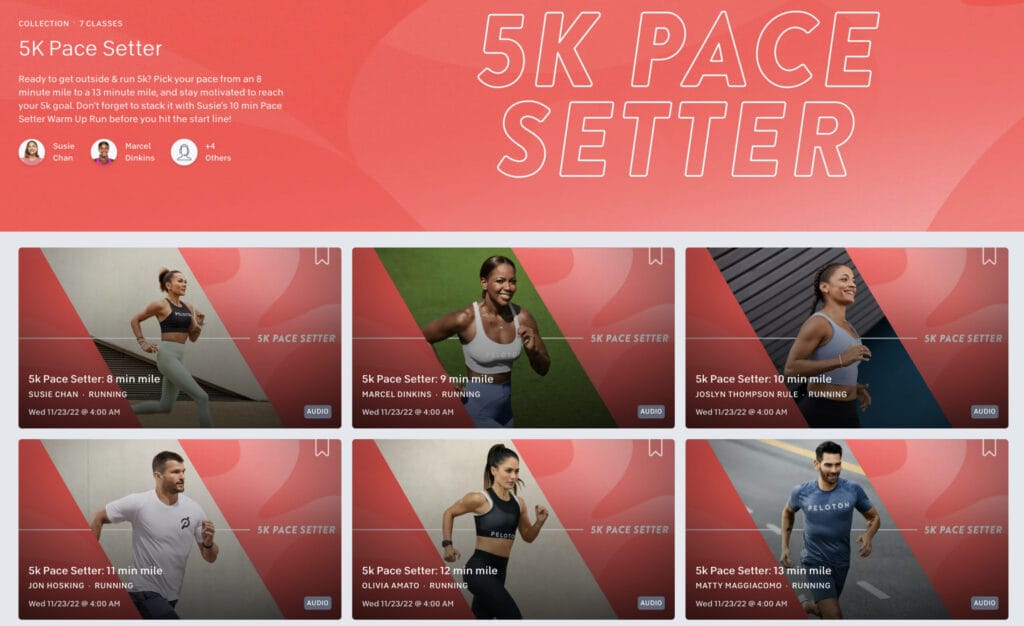 Screenshot of the 5K Pace Setter Collection on the Peloton website.