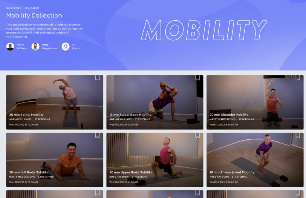 Screenshot of the new Peloton Mobility collection.
