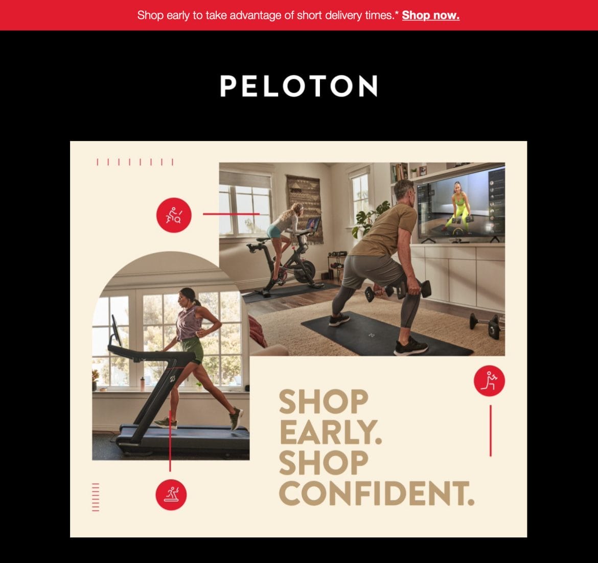 Peloton email advertising price match guarantee.