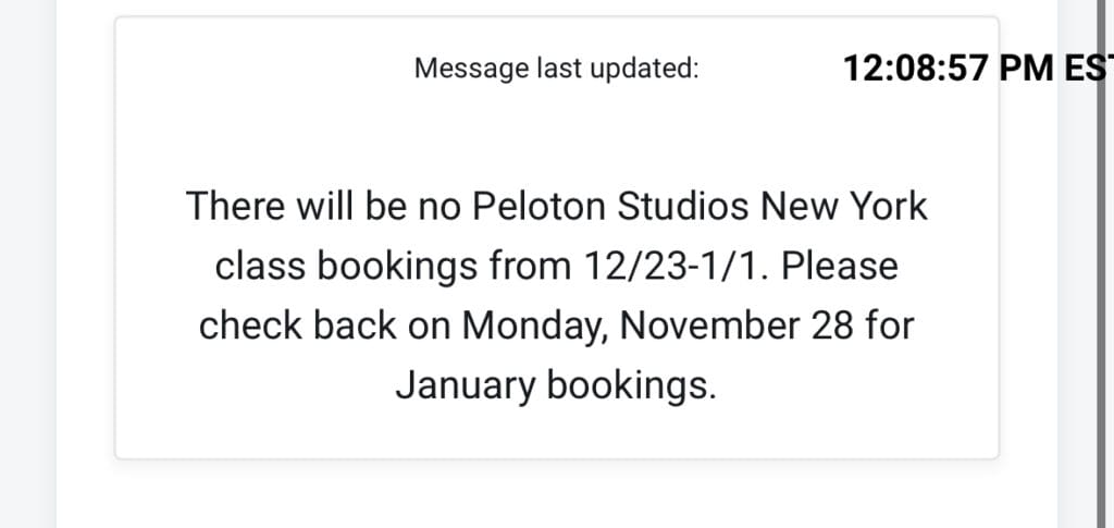 Message posted on the Studio booking website.