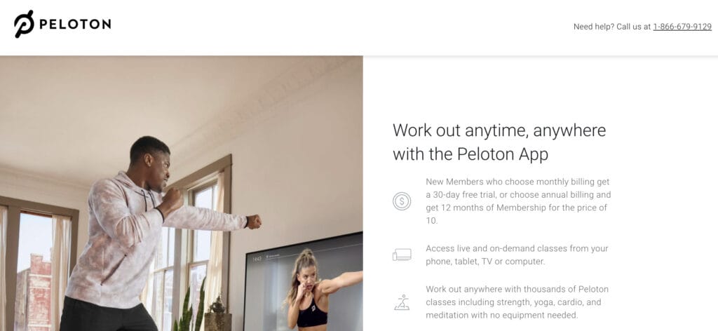 More language talking about the Peloton app annual pricing.