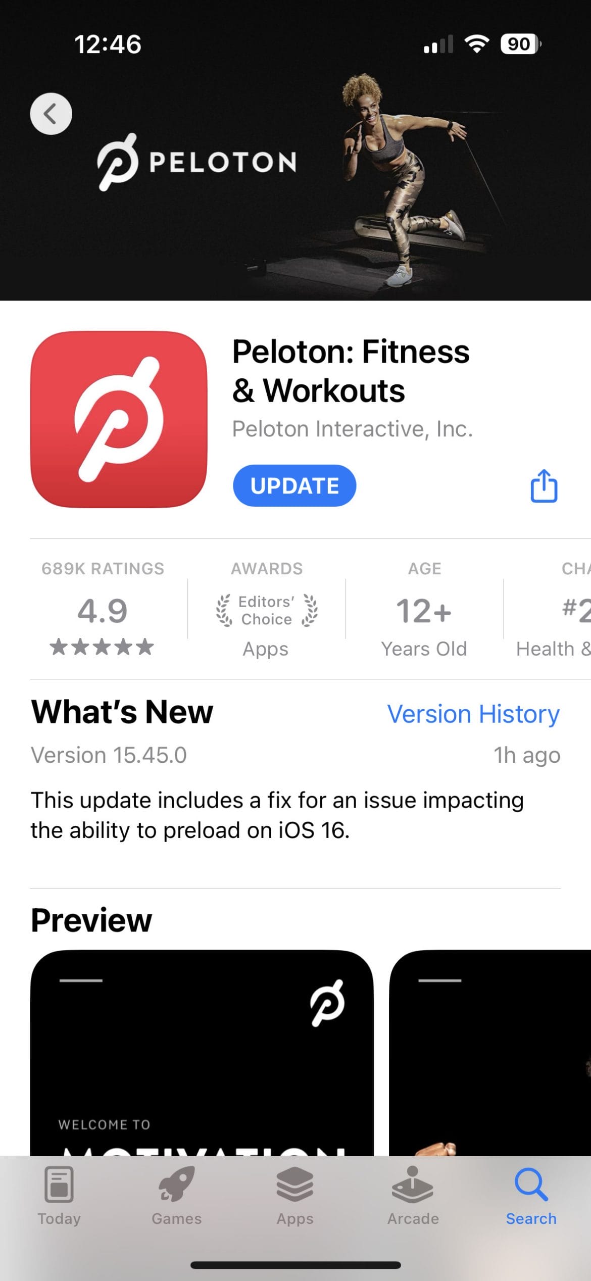 Peloton iOS App update description.