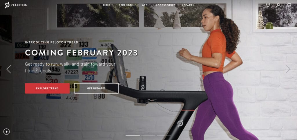 Home page of Peloton Australia announcing Tread is coming to Australia in February 2023.
