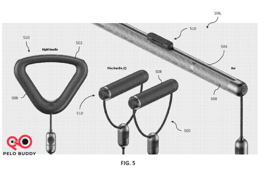  Picture showing the barbell and handle attachments of the Peloton Guide strength device.