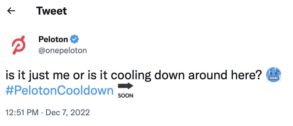 Tweet from Peloton teasing "The Cooldown" - Peloton's annual year in review summary.