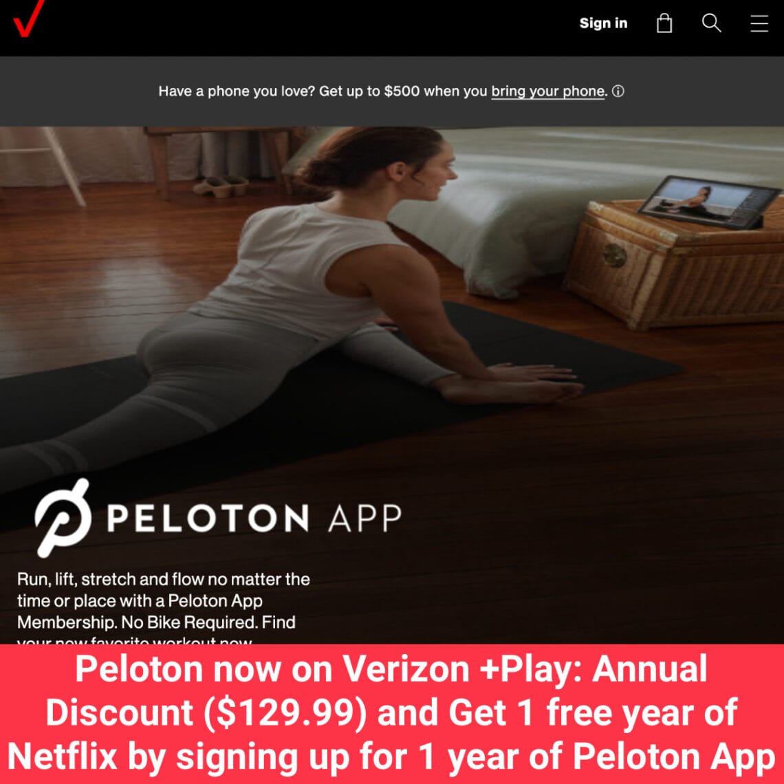 Peloton now on Verizon +Play Annual Discount (129.99) and Get 1 free year of Netflix by