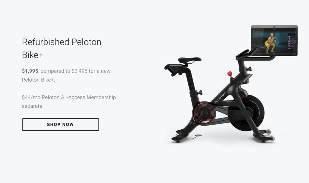 A refurbished Peloton Bike+ available through the Peloton Certified Refurbished program.