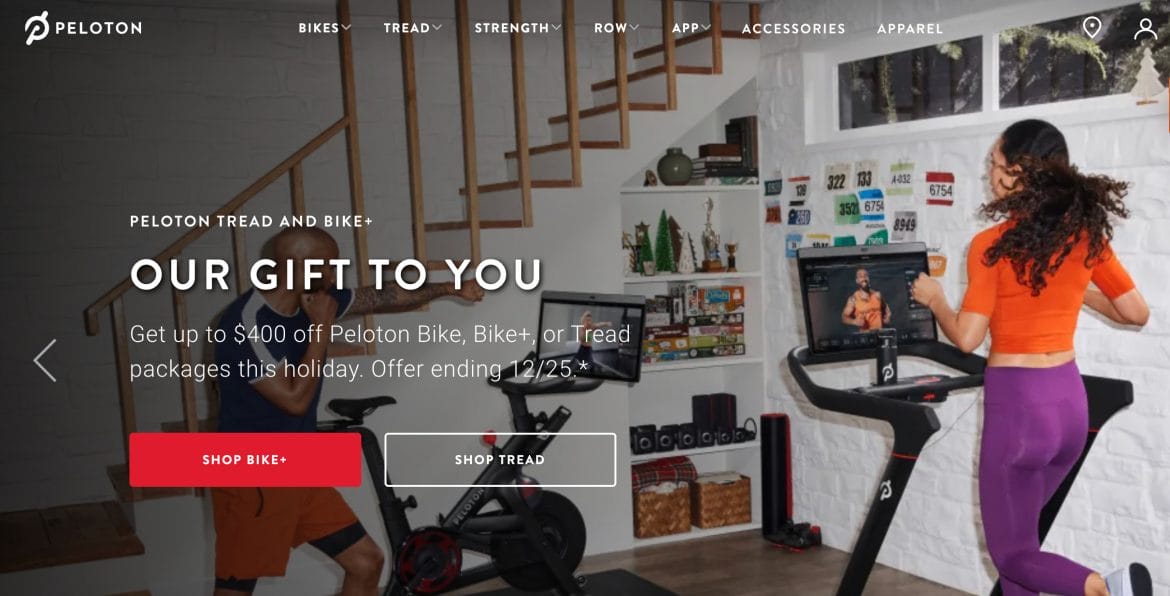 New Peloton homepage image with promotion details.