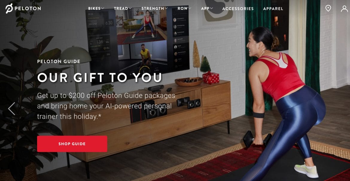 New Peloton homepage image with promotion details.