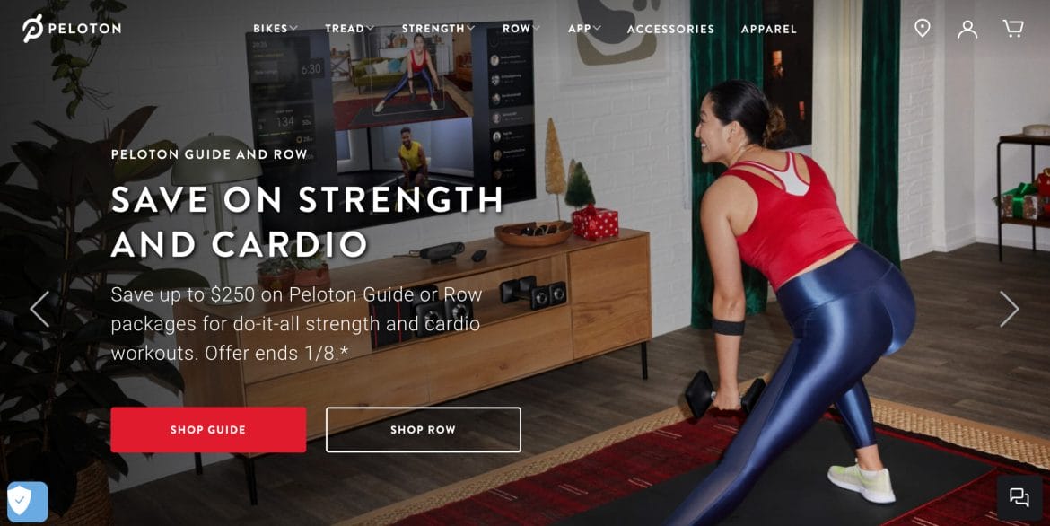 Updated Peloton homepage with New Year's offer.