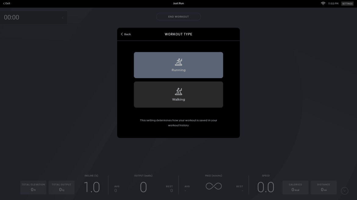 New option to select running or walking on Peloton Tread.