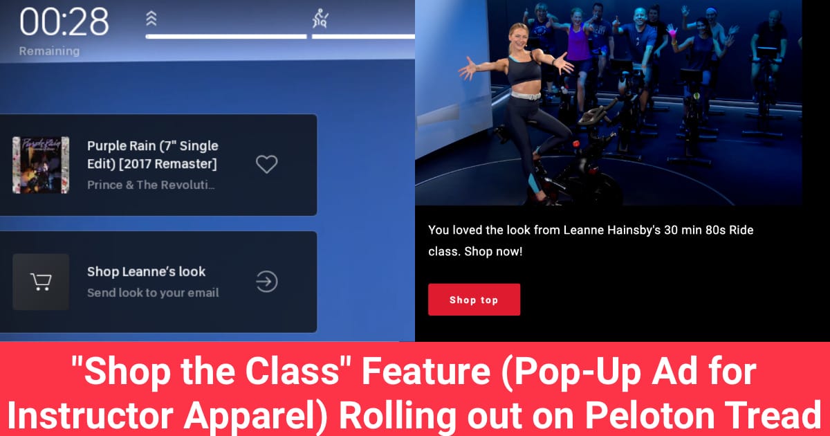 Shop the Class Feature (Pop-Up Ad for Instructor Apparel) Rolling out on  Peloton Tread - Peloton Buddy