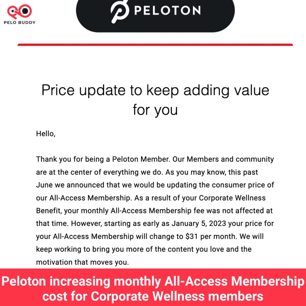 Peloton increasing monthly All-Access Membership cost for Corporate Wellness members - Peloton Buddy