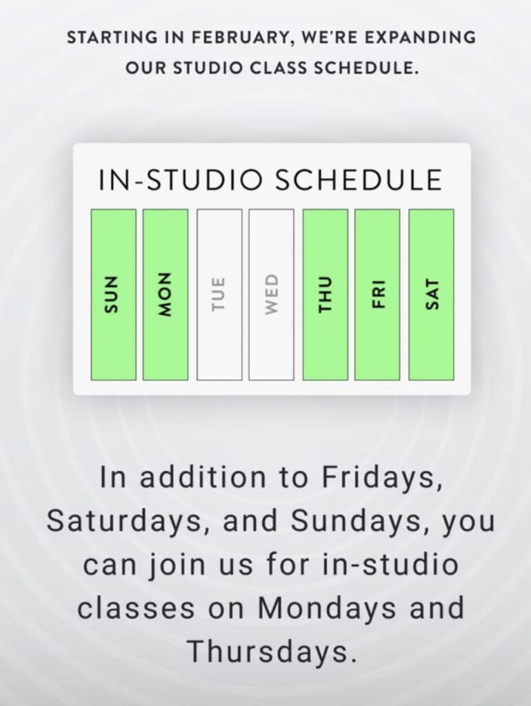 Peloton social media post sharing the new expanded schedule.