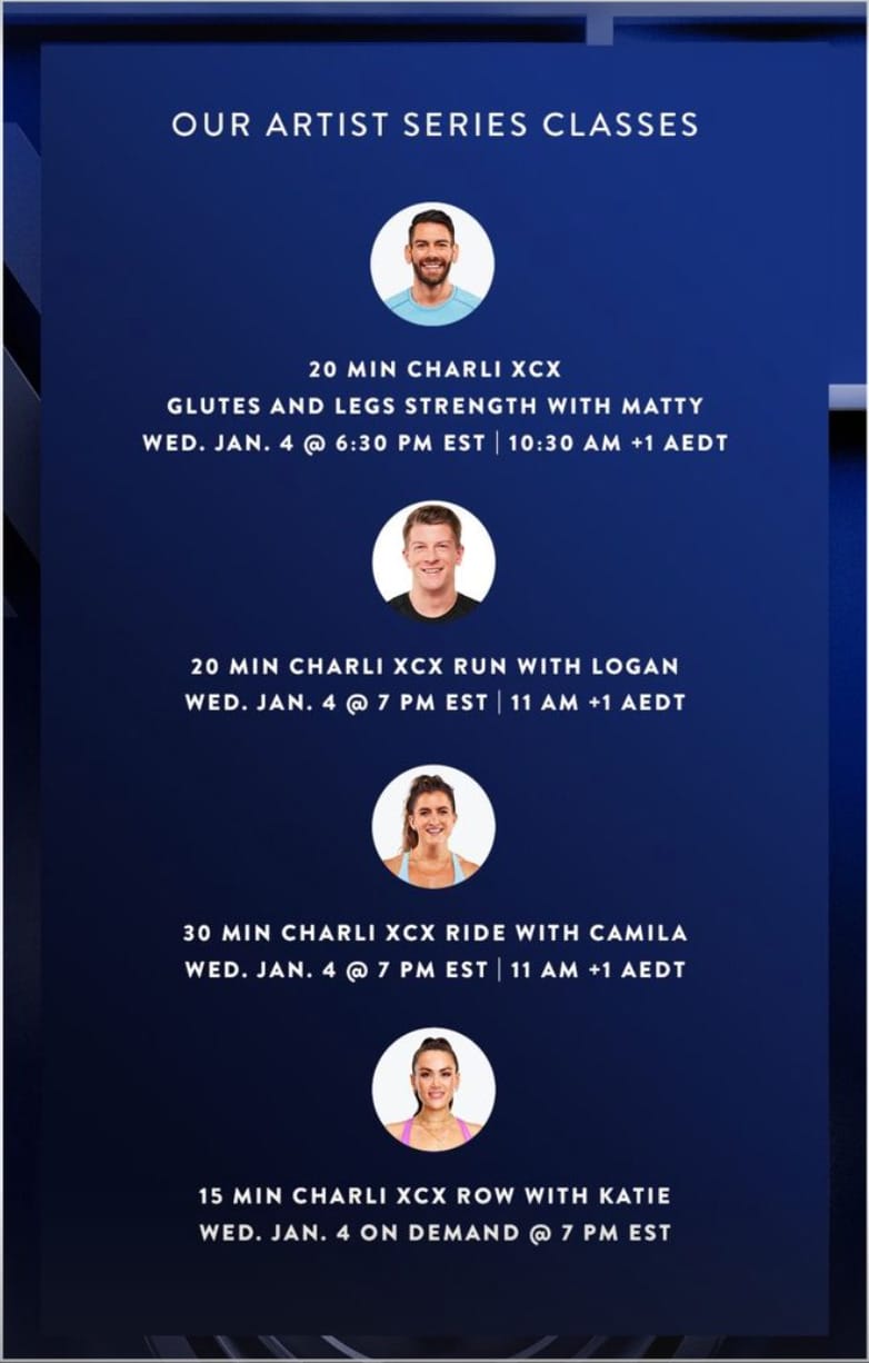 Charli XCX Peloton classes. Image credit Peloton social media.