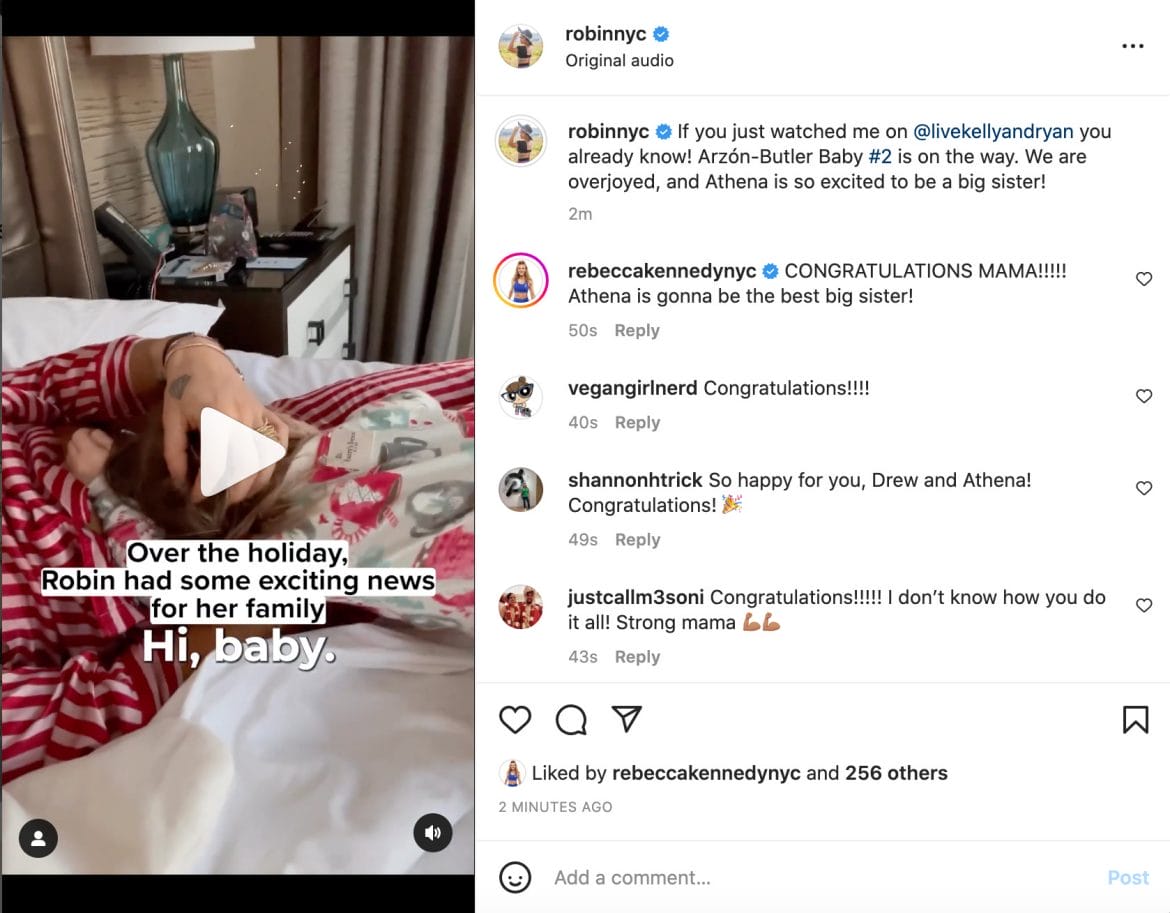 Robin's Instagram post announcing her pregnancy.