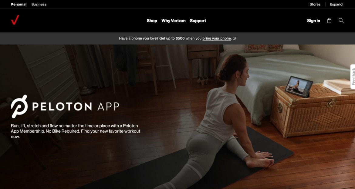 Peloton App on Verizon +play platform.