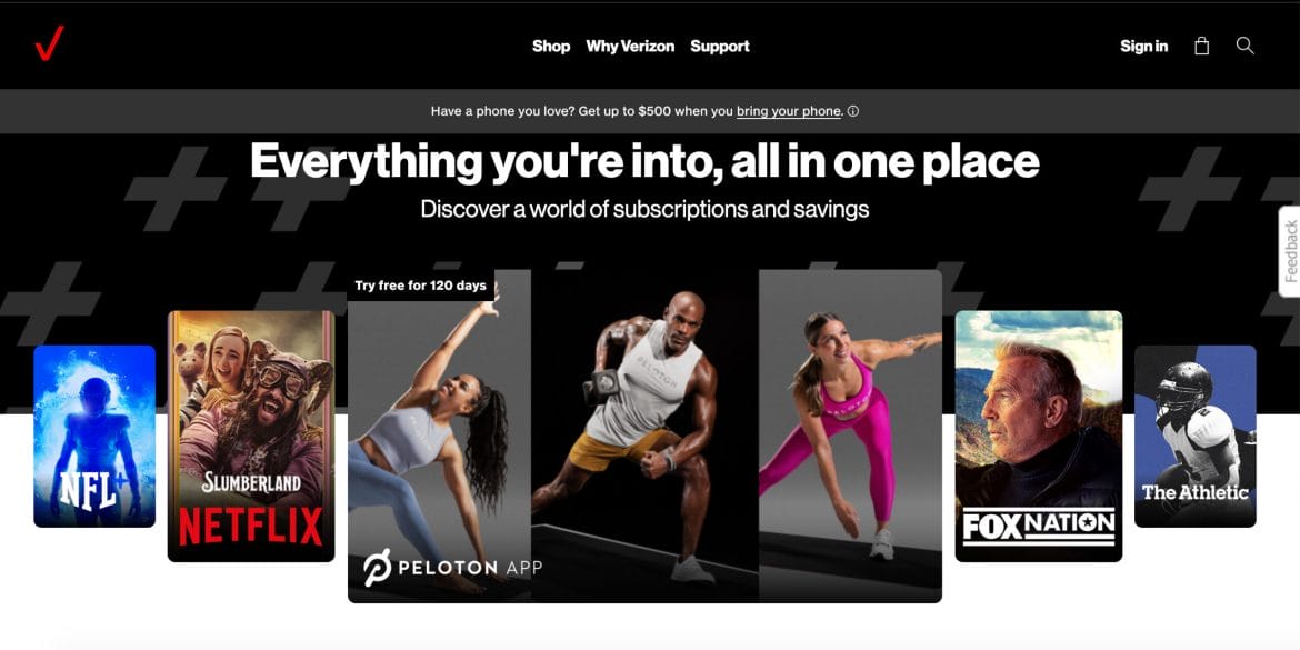 Peloton App 120 free trial offer on Verizon +play platform.