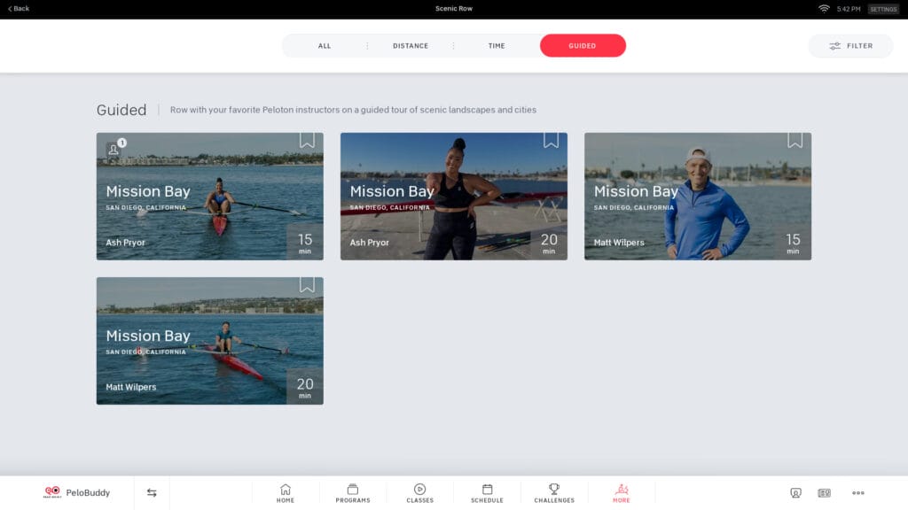 Peloton guided scenic rowing content filmed in San Diego, California.