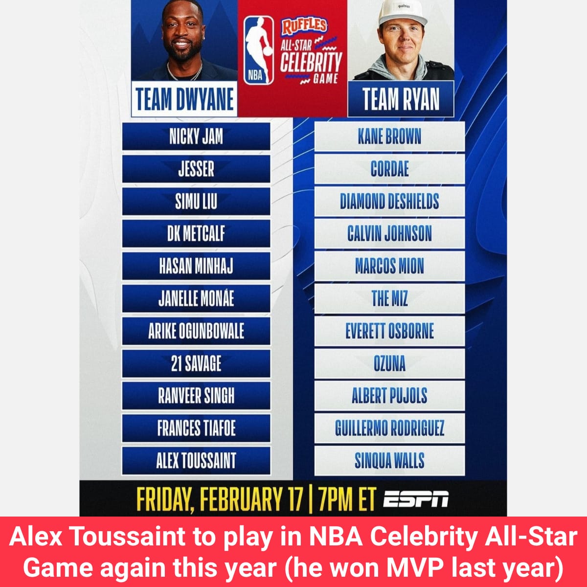 Peloton's Alex Toussaint wins Celebrity All-Star Game MVP - Sports  Illustrated