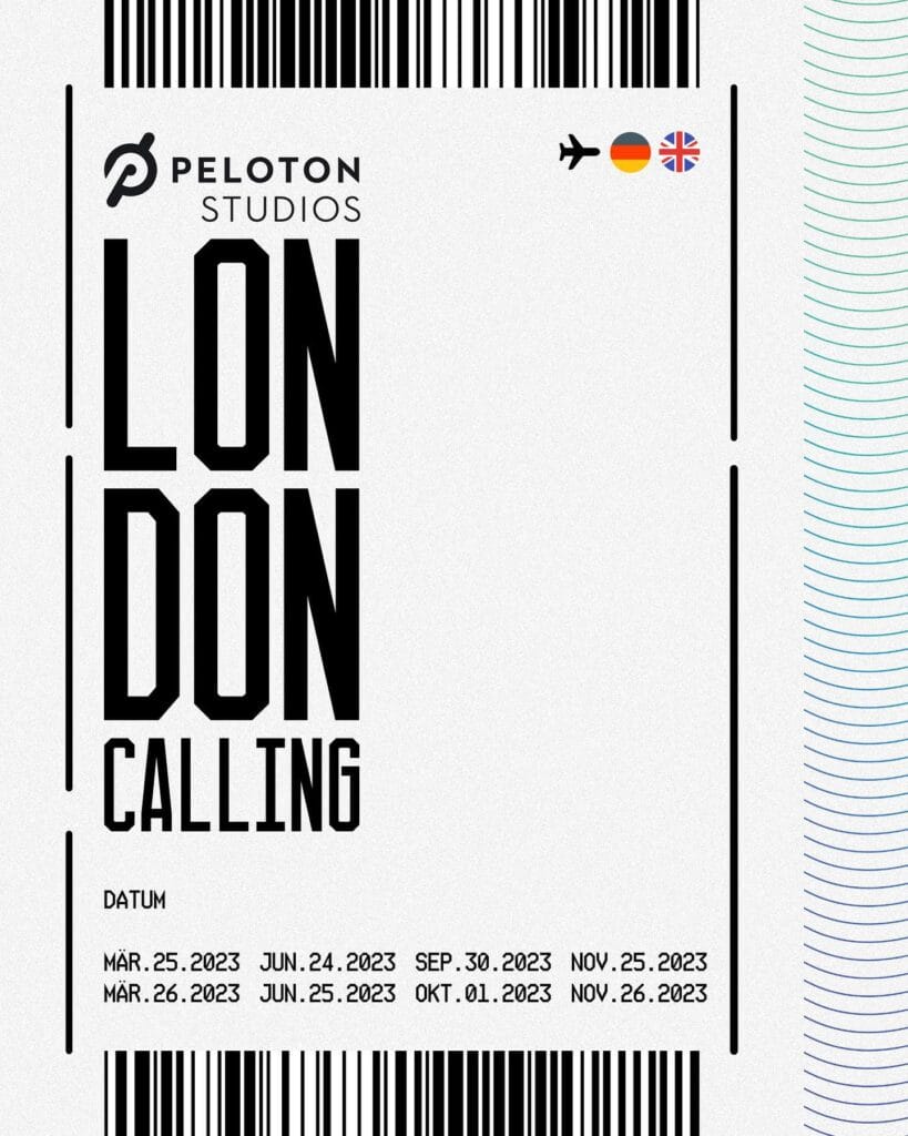 Image from Peloton announcing the London Calling German Member Weekends at London PSL.