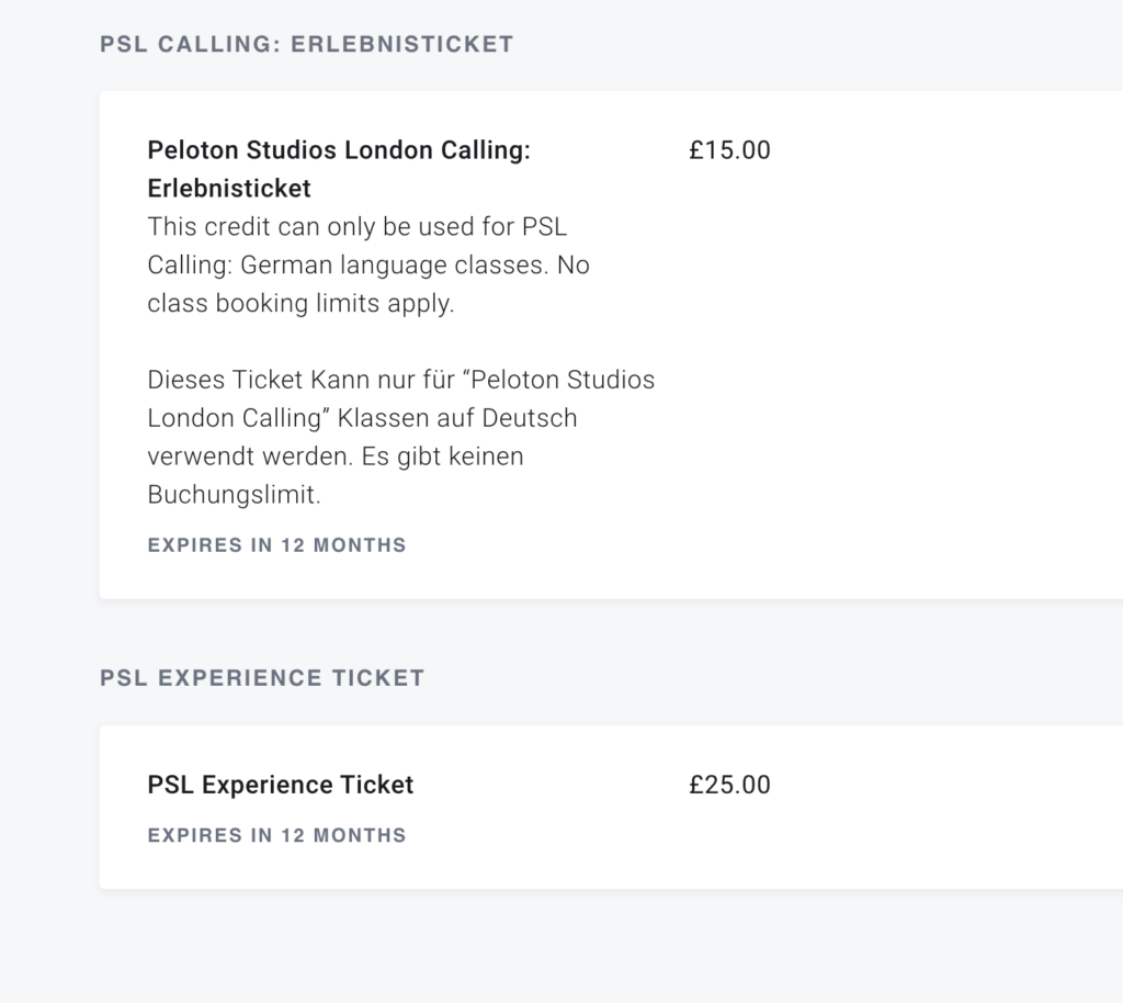 Screenshot of buying a London Calling ticket at PSL.