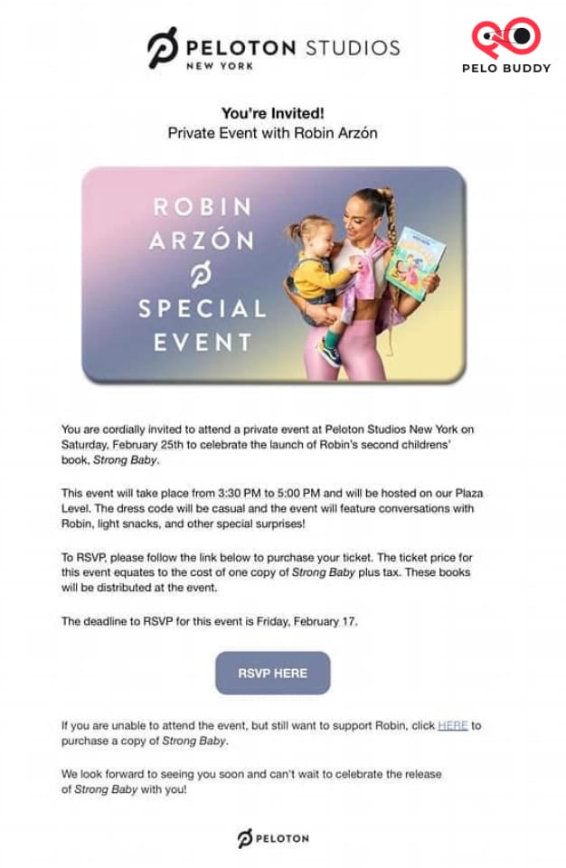 Invitation to private event with Robin Arzón at PSNY.