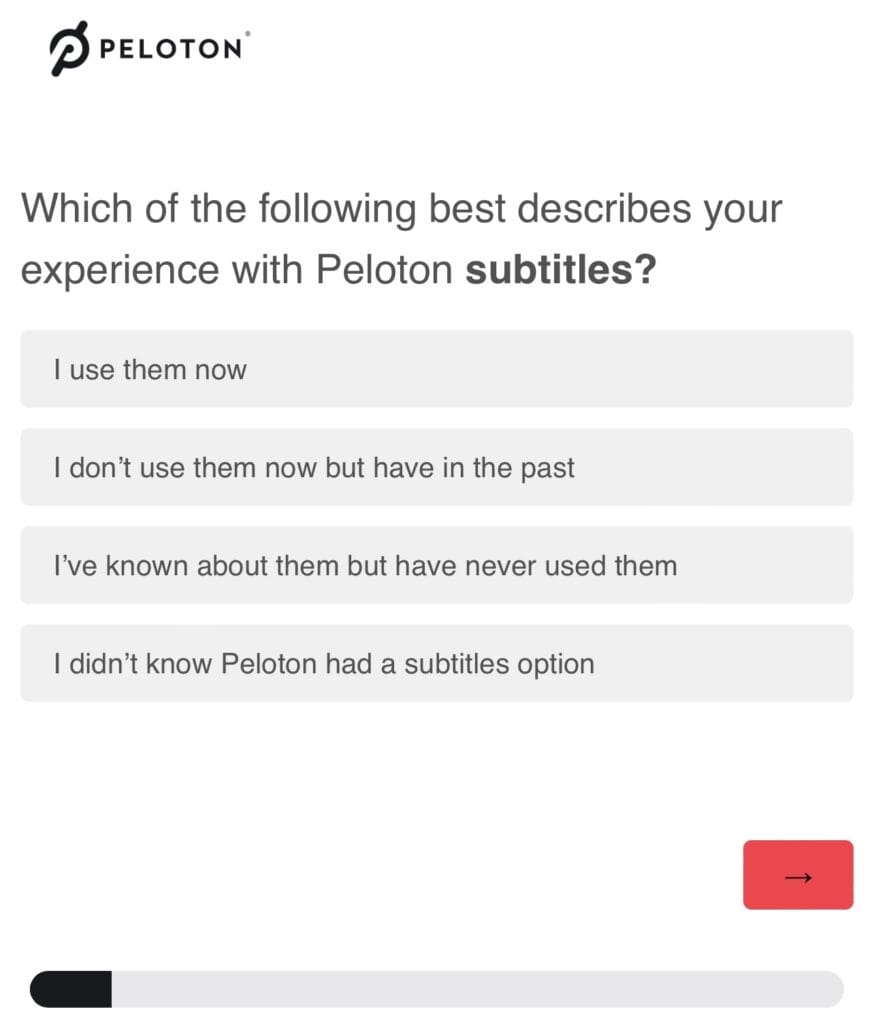Peloton Survey about Subtitles