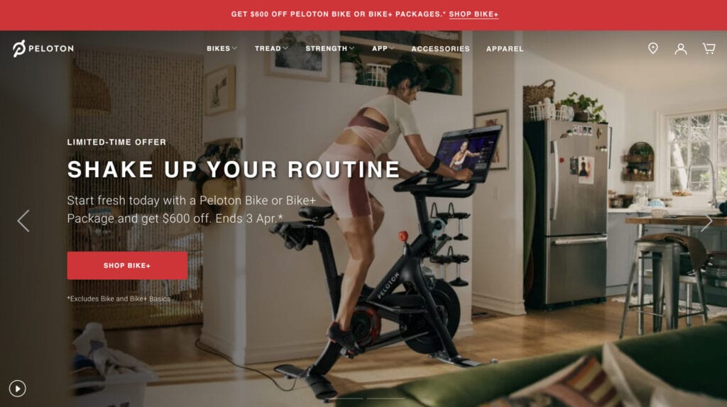 Peloton Australia homepage with the new sale details. Image credit Peloton Interactive.