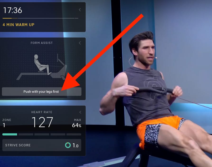 New form assist feedback text cues on the Peloton Row.