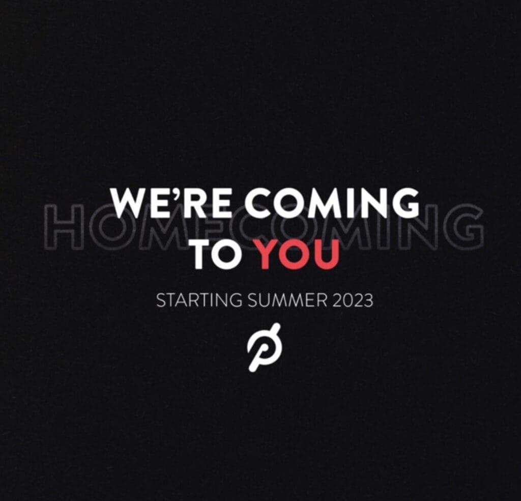 New Peloton social media post teasing Homecoming 2023 taking place in Summer 2023 and being taken on the road.