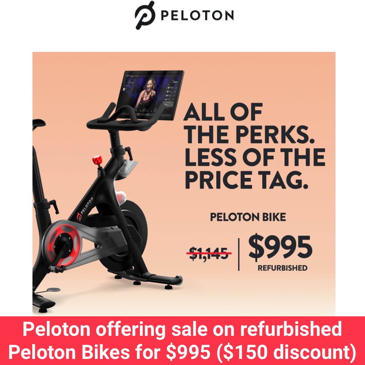 Peloton offering sale on refurbished Peloton Bikes for $995 in March 2023 - $150 discount