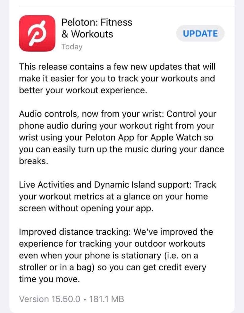 Release notes for the latest Peloton iOS app version.