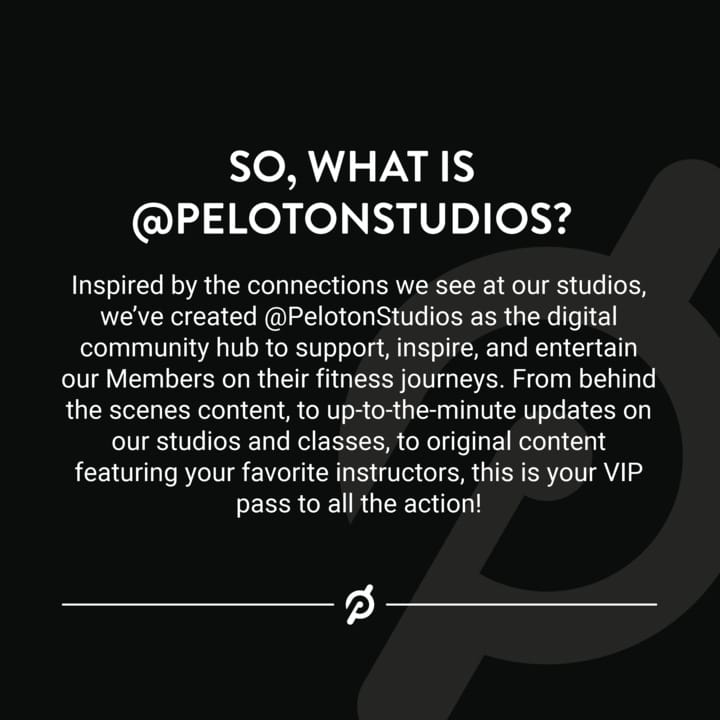 Image explaining what the new PelotonStudios social media account is.