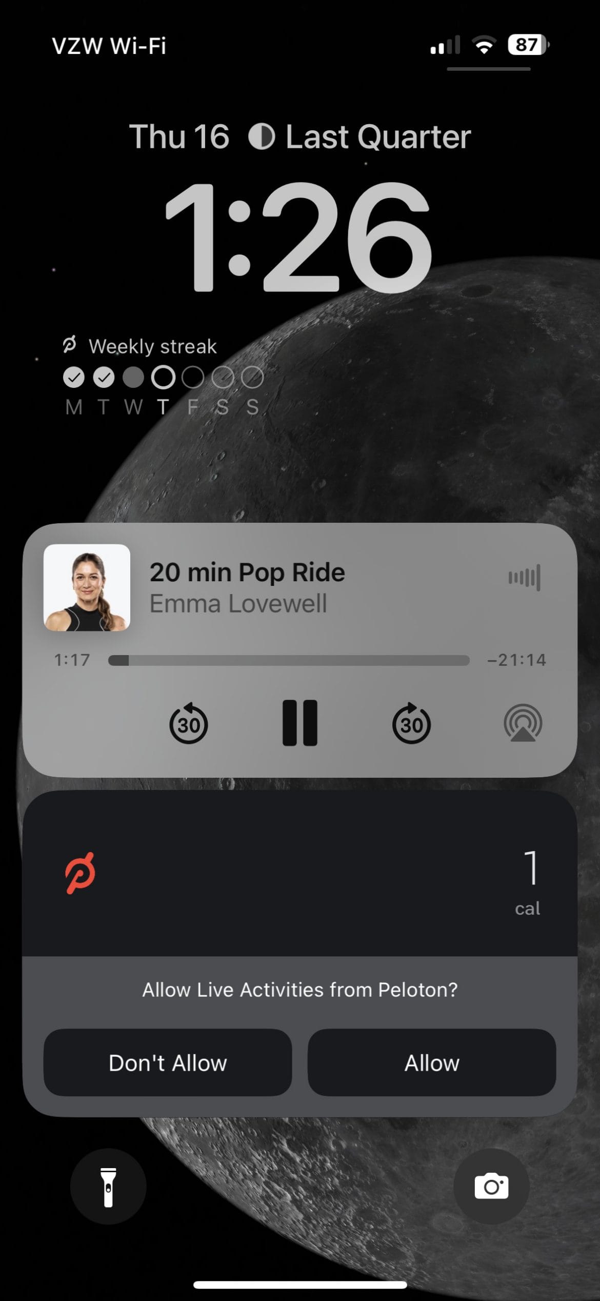 Live activities pop-up notification.