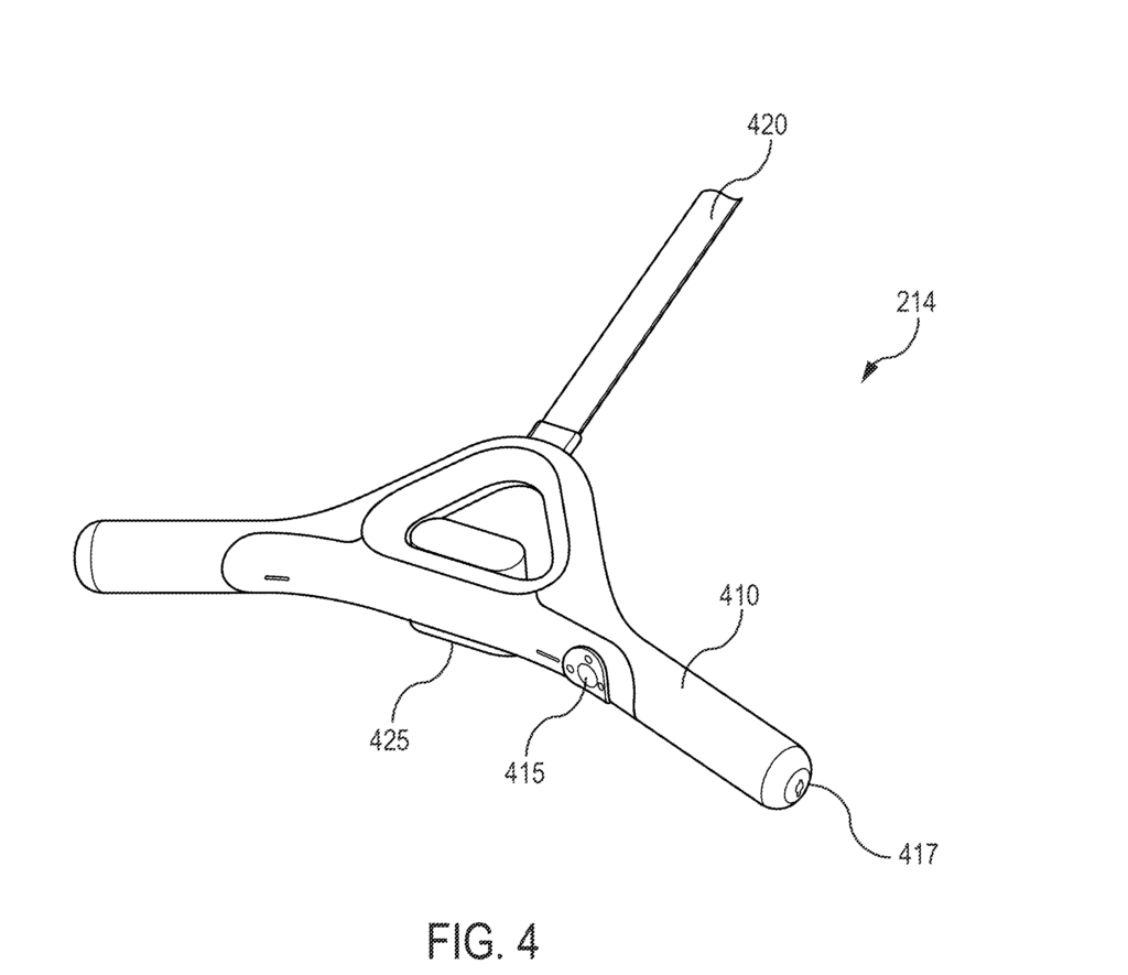 Image from the Peloton Row patent showing buttons on handle of Peloton Rower.