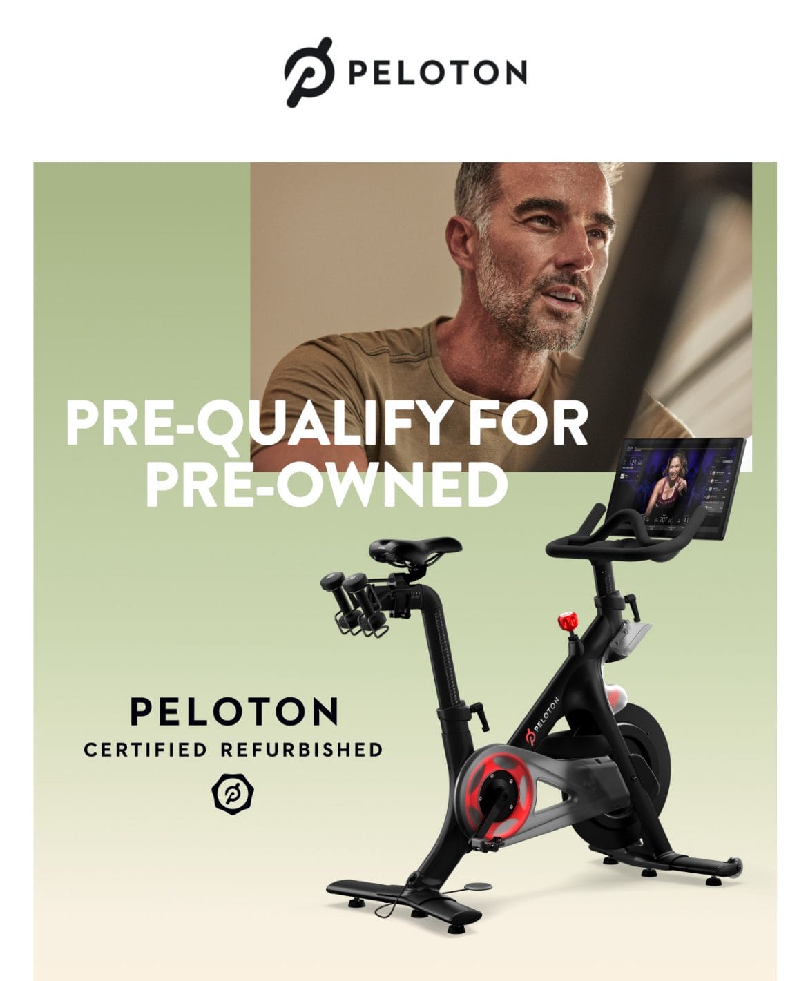 Peloton email to customers announcing financing for refurbished bikes.