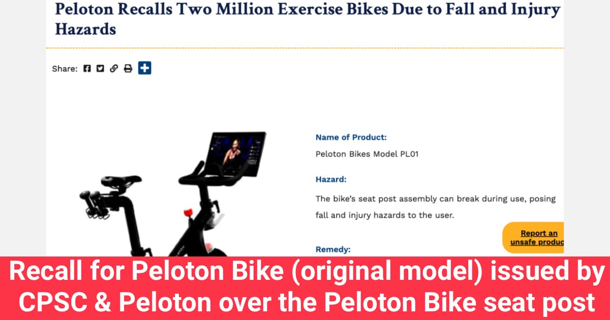 Peloton Recalls 2 Million Exercise Bikes Due to Risk of Fall & Injury