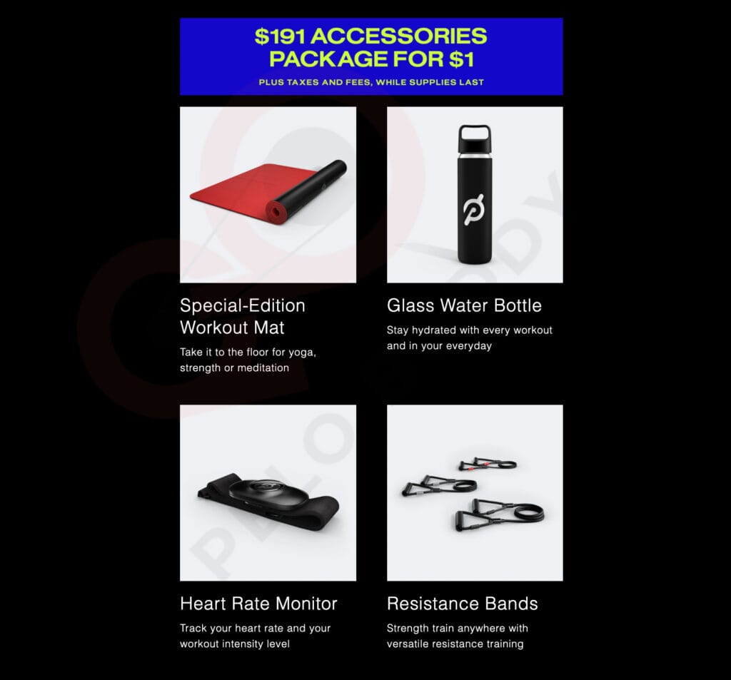  The accessories package Peloton is selling for $1 for those who get a demo.