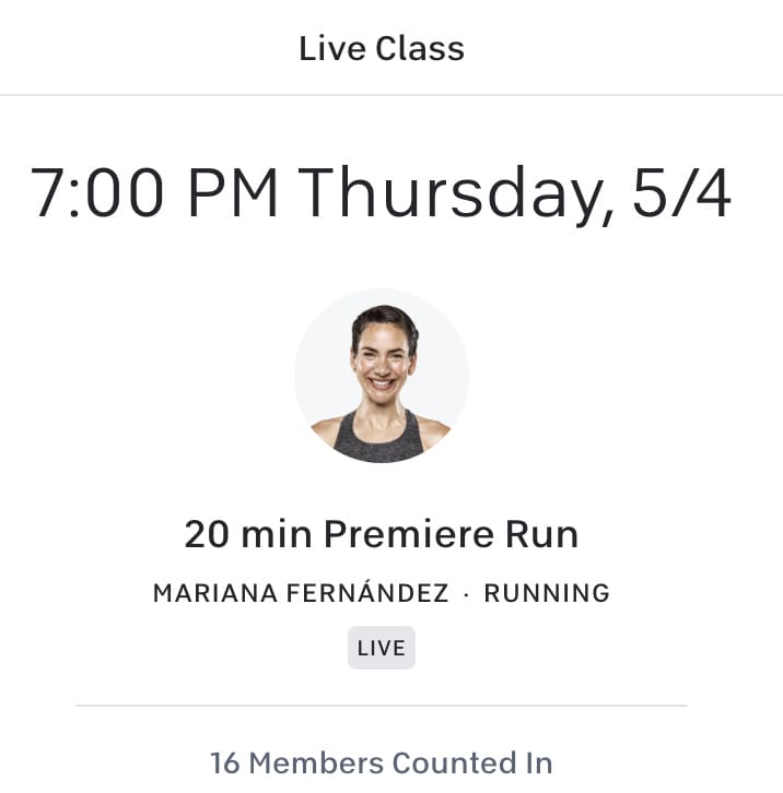 Mariana Fernandez Peloton Tread premiere class.