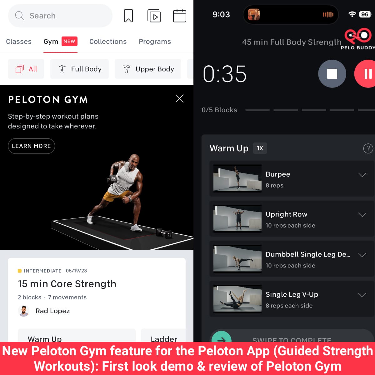 New Peloton Gym feature for the Peloton App (Guided Strength Workouts