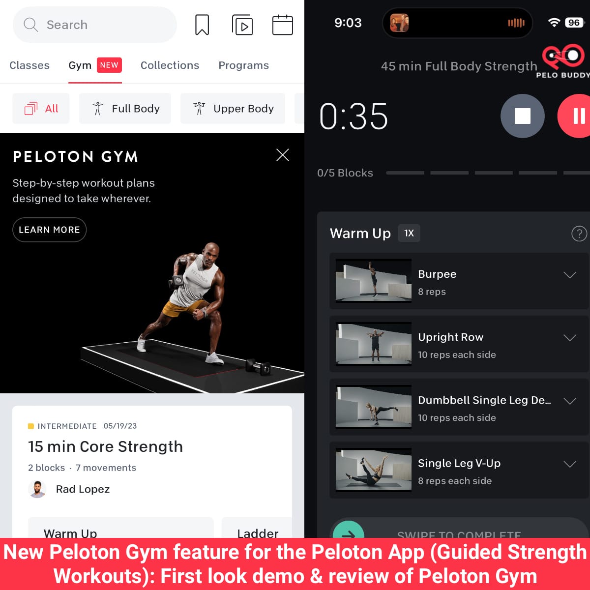 New Peloton Gym feature for the Peloton App Guided Strength Workouts First look demo review of Peloton Gym Peloton Buddy