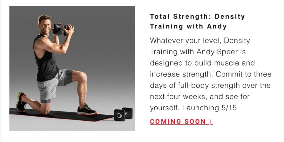 Peloton May "Workouts to Watch" email highlighting new program with Andy Speer.